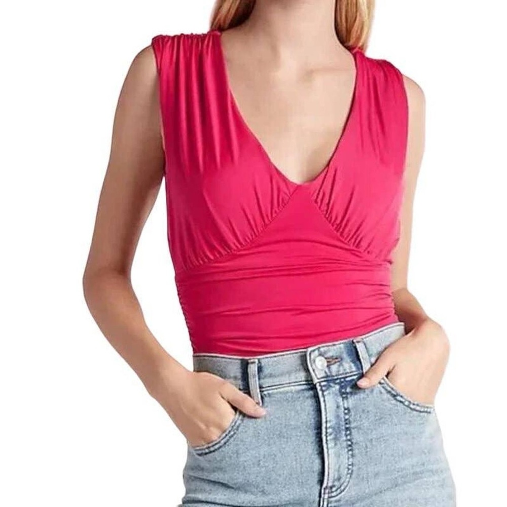 🩷🎀Express Body Contour Compression Empire V-Neck Bodysuit Hot Pink XS NWT